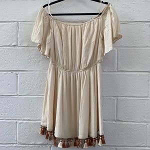 Tularosa | off shoulder cream mini dress | size M